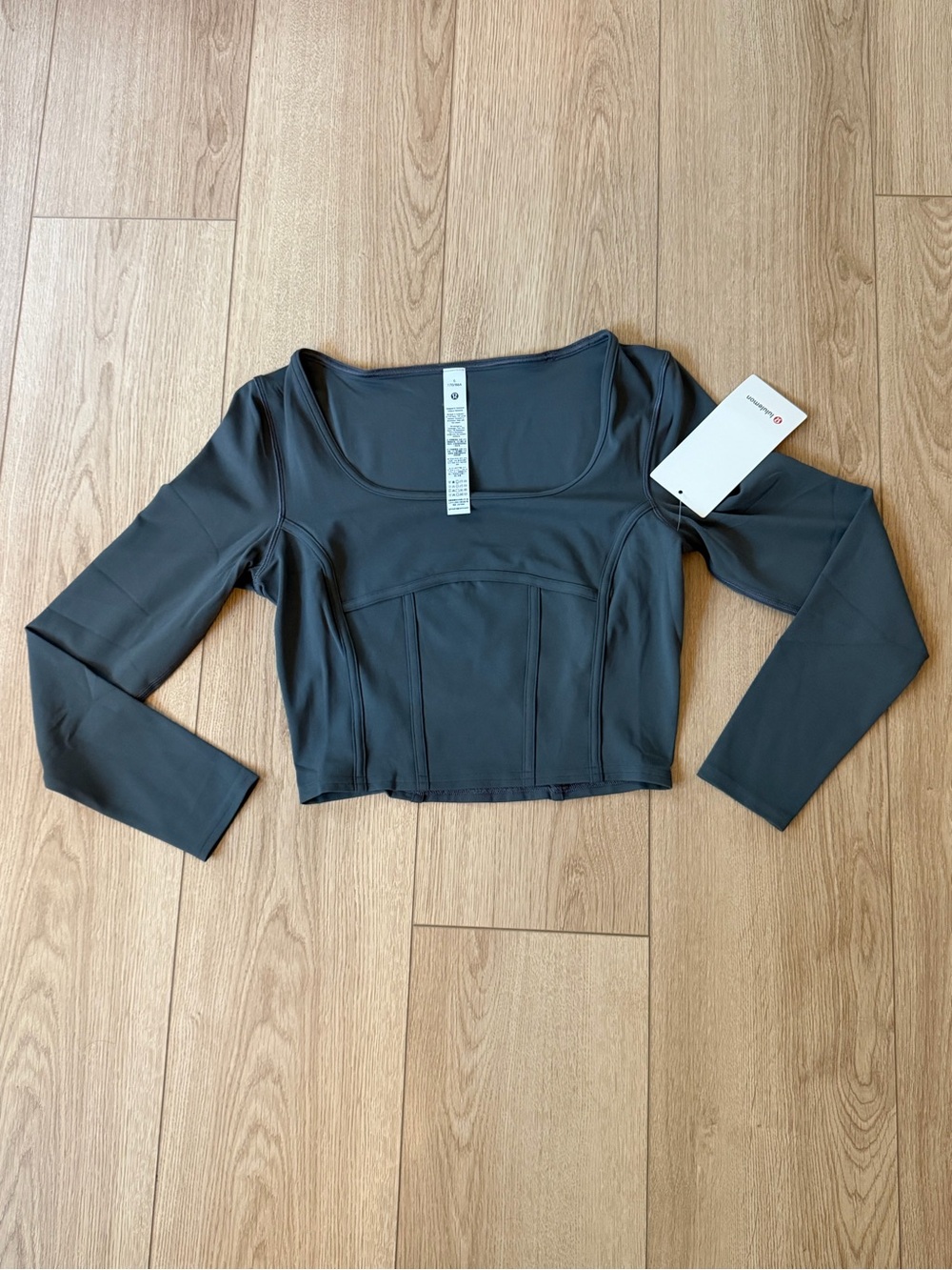 lululemon athletica Charcoal Long Sleeve Square Neck Crop Top